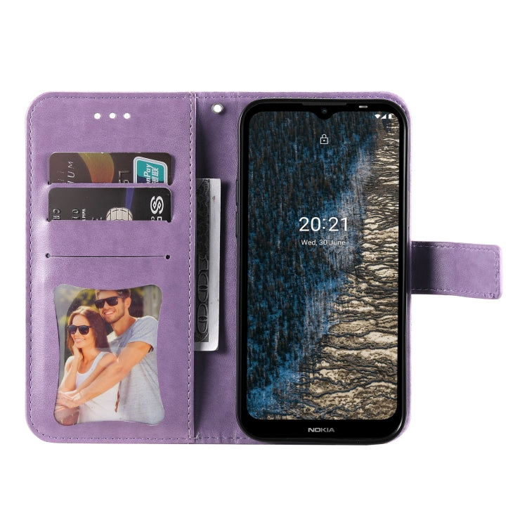 For Nokia C20 / C10 7-petal Flowers Embossing Horizontal Flip Leather Phone Case with Holder & Card Slots