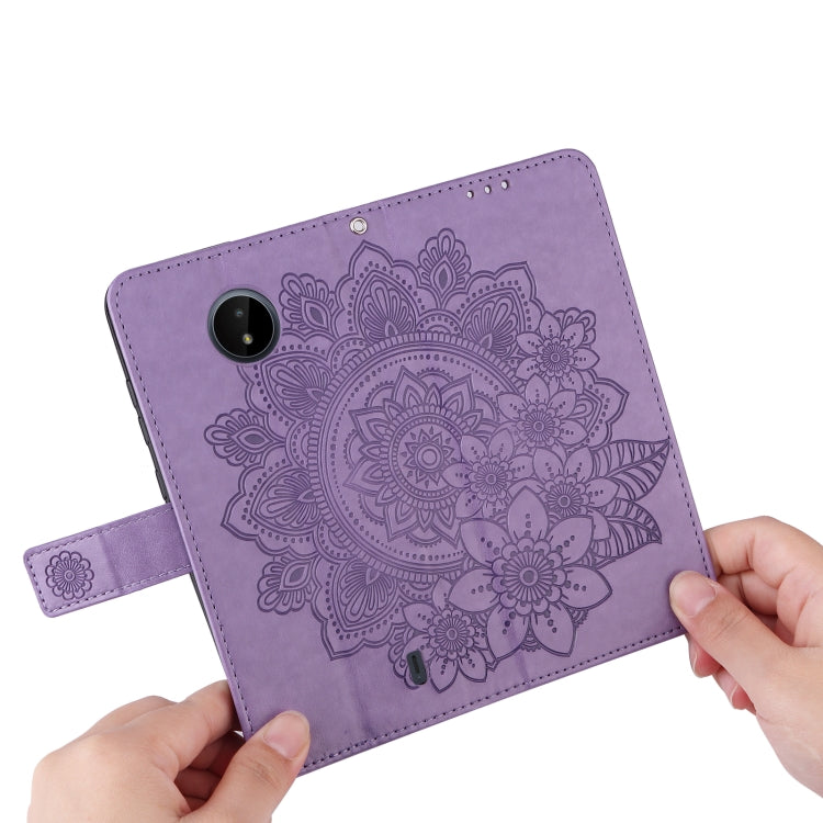 For Nokia C20 / C10 7-petal Flowers Embossing Horizontal Flip Leather Phone Case with Holder & Card Slots