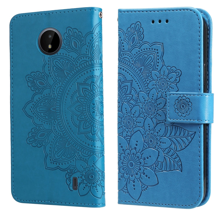 For Nokia C20 / C10 7-petal Flowers Embossing Horizontal Flip Leather Phone Case with Holder & Card Slots