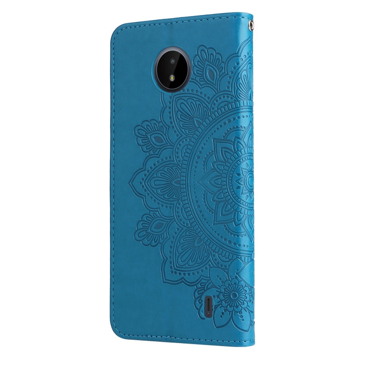 For Nokia C20 / C10 7-petal Flowers Embossing Horizontal Flip Leather Phone Case with Holder & Card Slots