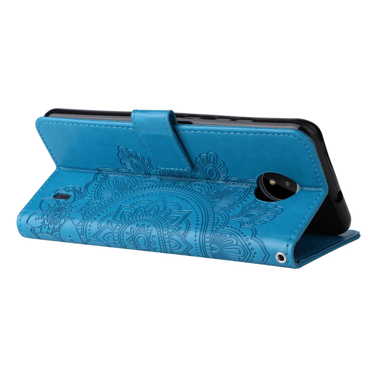 For Nokia C20 / C10 7-petal Flowers Embossing Horizontal Flip Leather Phone Case with Holder & Card Slots