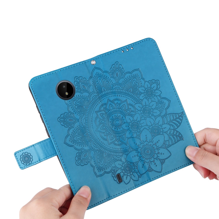 For Nokia C20 / C10 7-petal Flowers Embossing Horizontal Flip Leather Phone Case with Holder & Card Slots