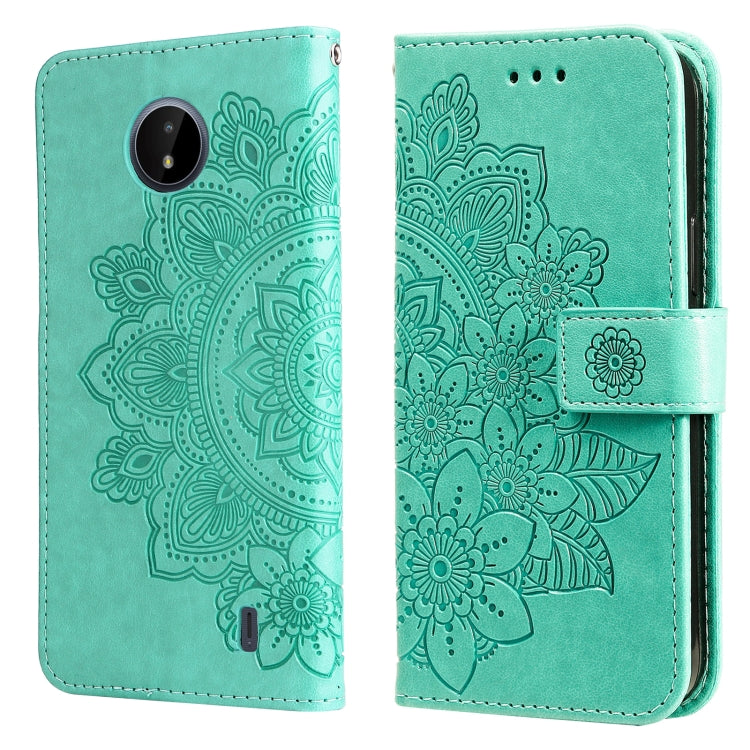 For Nokia C20 / C10 7-petal Flowers Embossing Horizontal Flip Leather Phone Case with Holder & Card Slots