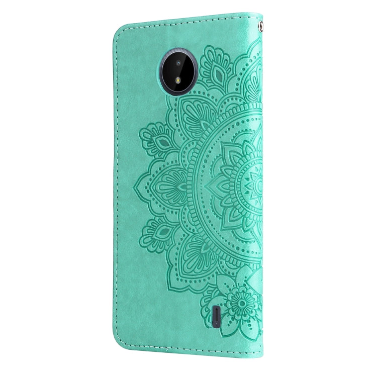 For Nokia C20 / C10 7-petal Flowers Embossing Horizontal Flip Leather Phone Case with Holder & Card Slots