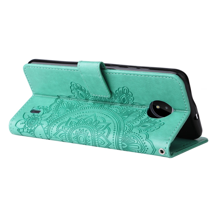 For Nokia C20 / C10 7-petal Flowers Embossing Horizontal Flip Leather Phone Case with Holder & Card Slots