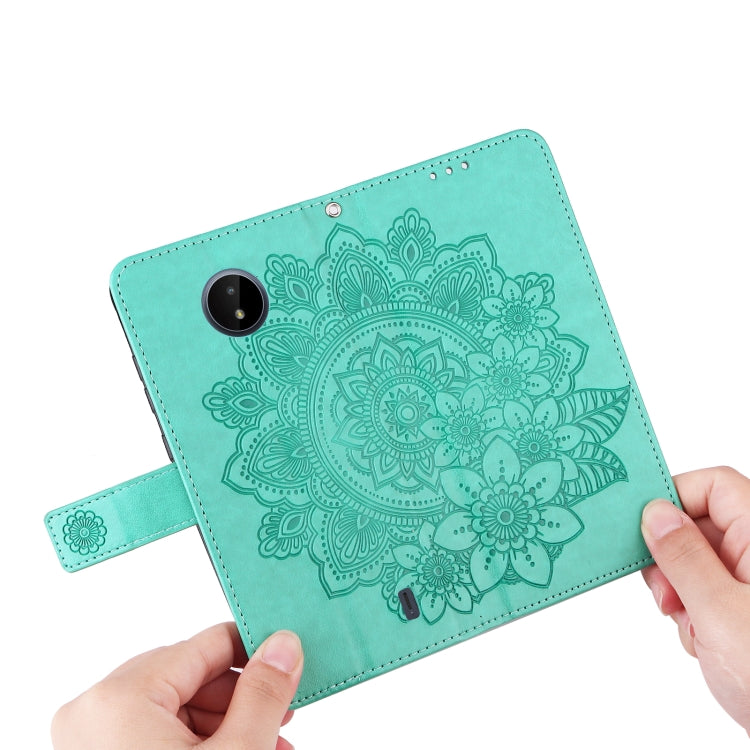 For Nokia C20 / C10 7-petal Flowers Embossing Horizontal Flip Leather Phone Case with Holder & Card Slots