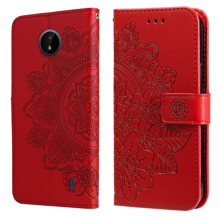 For Nokia C20 / C10 7-petal Flowers Embossing Horizontal Flip Leather Phone Case with Holder & Card Slots