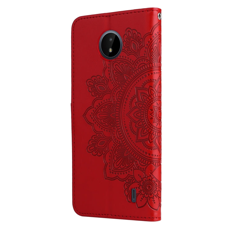 For Nokia C20 / C10 7-petal Flowers Embossing Horizontal Flip Leather Phone Case with Holder & Card Slots