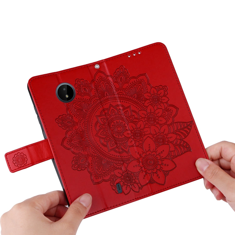 For Nokia C20 / C10 7-petal Flowers Embossing Horizontal Flip Leather Phone Case with Holder & Card Slots