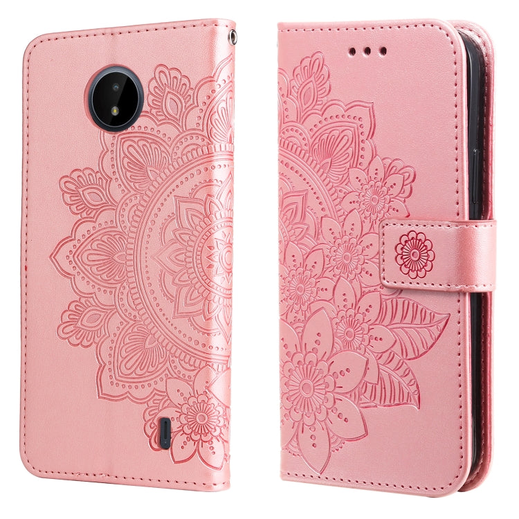 For Nokia C20 / C10 7-petal Flowers Embossing Horizontal Flip Leather Phone Case with Holder & Card Slots