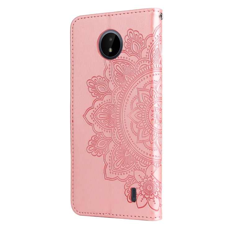 For Nokia C20 / C10 7-petal Flowers Embossing Horizontal Flip Leather Phone Case with Holder & Card Slots