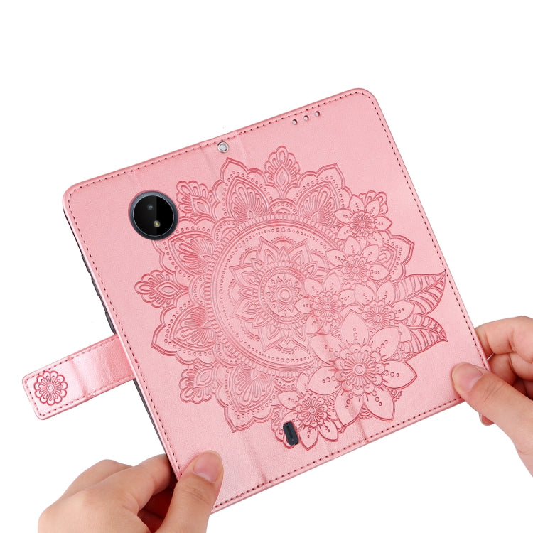 For Nokia C20 / C10 7-petal Flowers Embossing Horizontal Flip Leather Phone Case with Holder & Card Slots