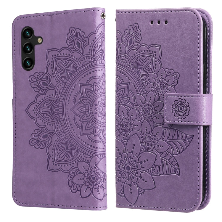 For Samsung Galaxy A13 5G 7-petal Flowers Embossing Horizontal Flip Leather Phone Case with Holder & Card Slots