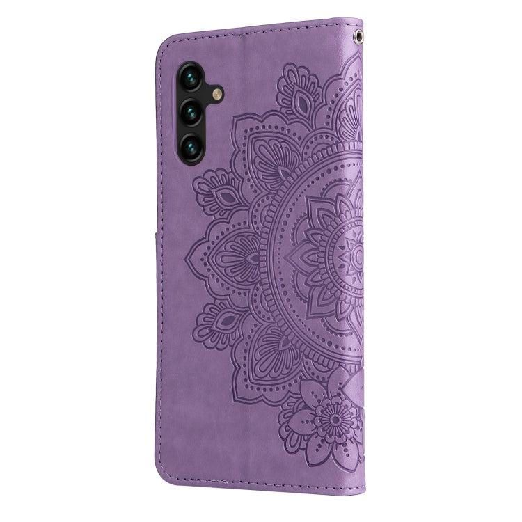 For Samsung Galaxy A13 5G 7-petal Flowers Embossing Horizontal Flip Leather Phone Case with Holder & Card Slots