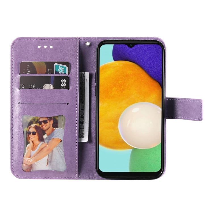 For Samsung Galaxy A13 5G 7-petal Flowers Embossing Horizontal Flip Leather Phone Case with Holder & Card Slots