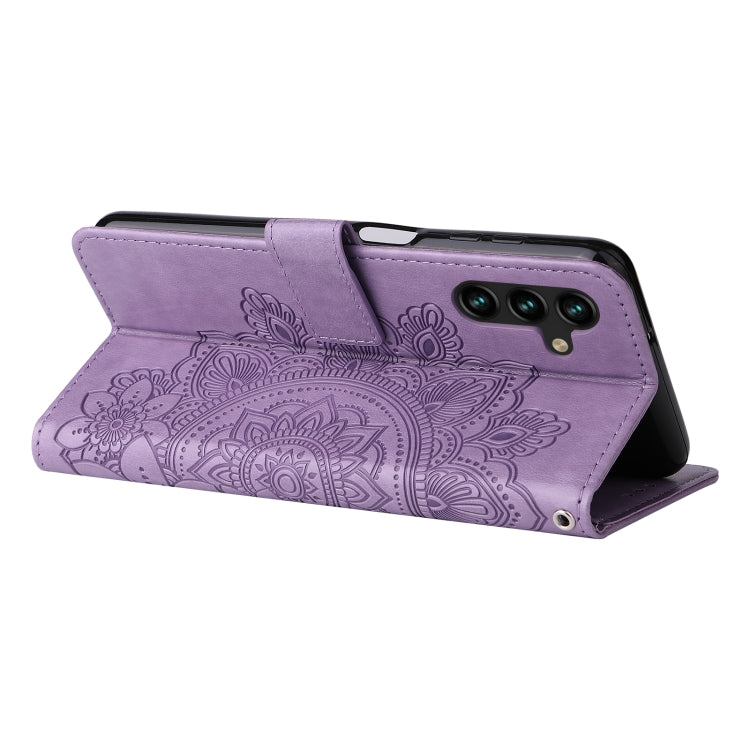 For Samsung Galaxy A13 5G 7-petal Flowers Embossing Horizontal Flip Leather Phone Case with Holder & Card Slots