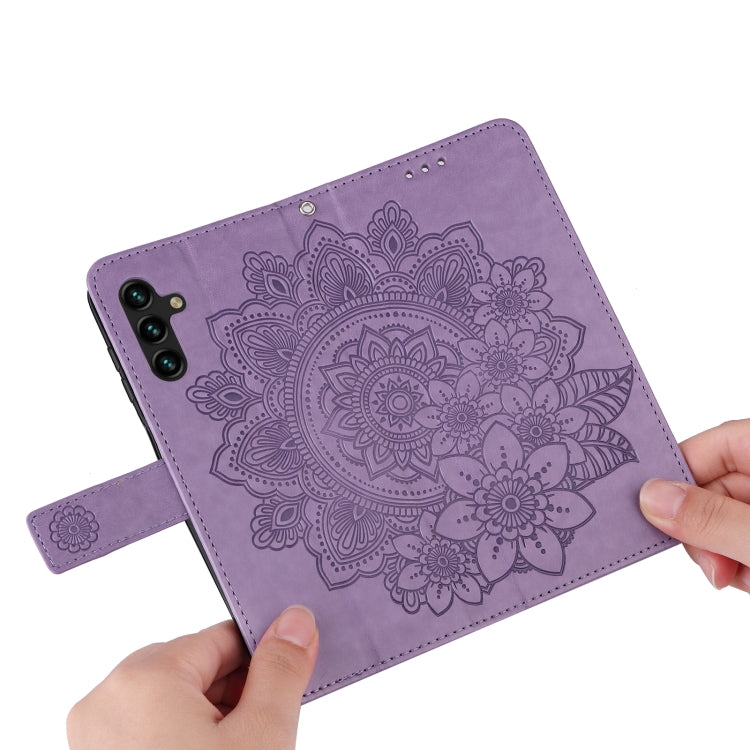 For Samsung Galaxy A13 5G 7-petal Flowers Embossing Horizontal Flip Leather Phone Case with Holder & Card Slots