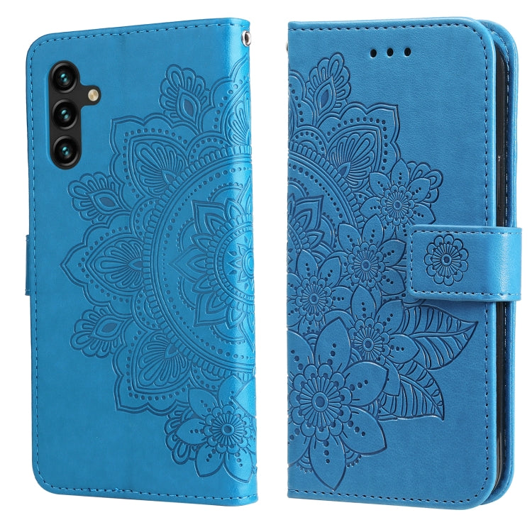 For Samsung Galaxy A13 5G 7-petal Flowers Embossing Horizontal Flip Leather Phone Case with Holder & Card Slots