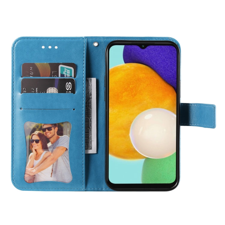 For Samsung Galaxy A13 5G 7-petal Flowers Embossing Horizontal Flip Leather Phone Case with Holder & Card Slots
