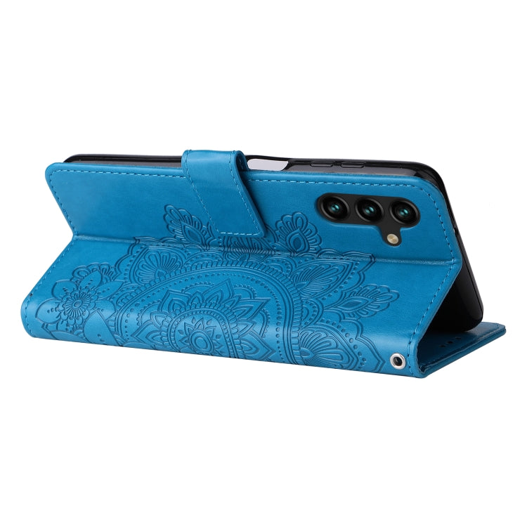 For Samsung Galaxy A13 5G 7-petal Flowers Embossing Horizontal Flip Leather Phone Case with Holder & Card Slots