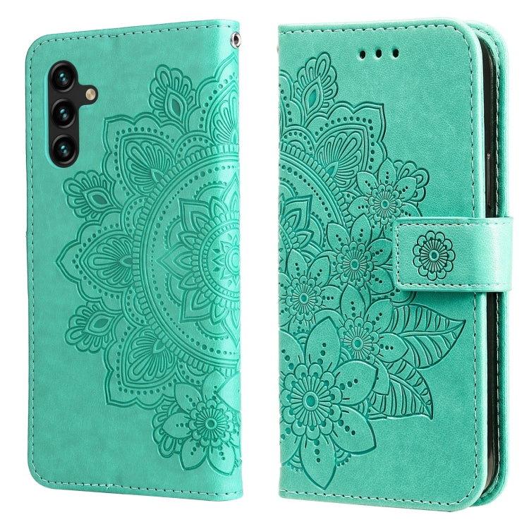 For Samsung Galaxy A13 5G 7-petal Flowers Embossing Horizontal Flip Leather Phone Case with Holder & Card Slots