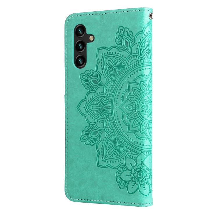 For Samsung Galaxy A13 5G 7-petal Flowers Embossing Horizontal Flip Leather Phone Case with Holder & Card Slots