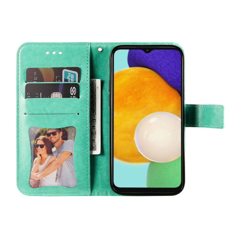 For Samsung Galaxy A13 5G 7-petal Flowers Embossing Horizontal Flip Leather Phone Case with Holder & Card Slots