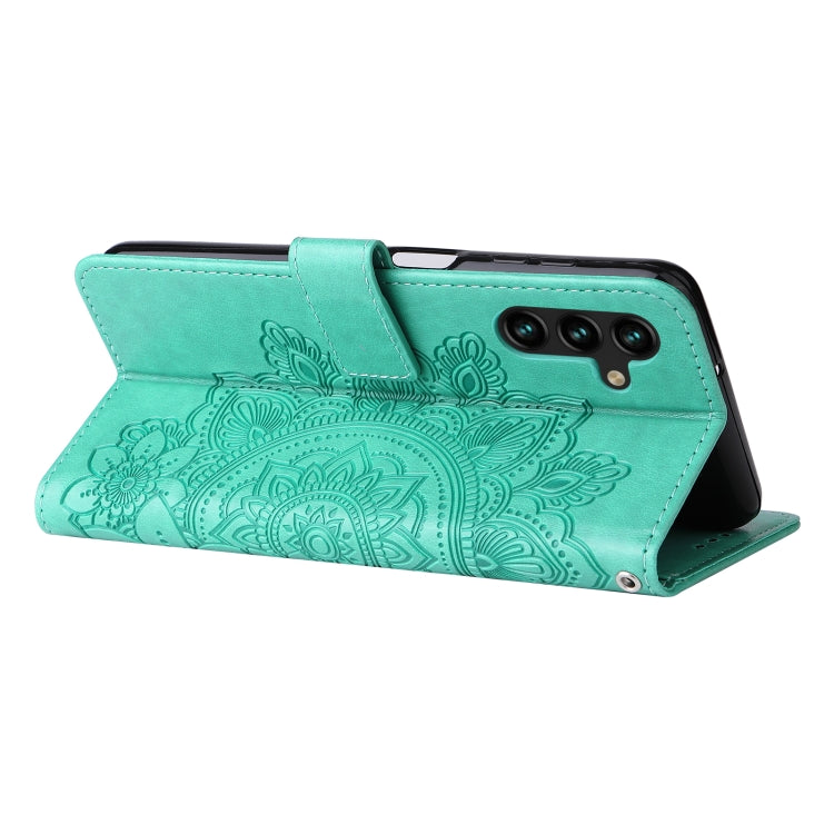 For Samsung Galaxy A13 5G 7-petal Flowers Embossing Horizontal Flip Leather Phone Case with Holder & Card Slots