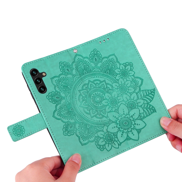 For Samsung Galaxy A13 5G 7-petal Flowers Embossing Horizontal Flip Leather Phone Case with Holder & Card Slots