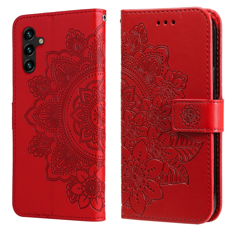 For Samsung Galaxy A13 5G 7-petal Flowers Embossing Horizontal Flip Leather Phone Case with Holder & Card Slots