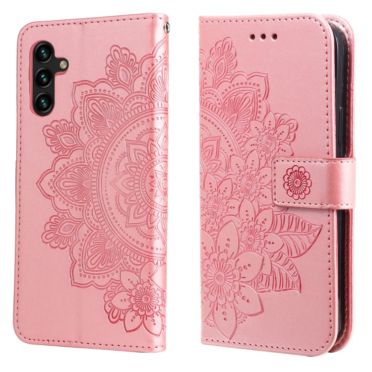 For Samsung Galaxy A13 5G 7-petal Flowers Embossing Horizontal Flip Leather Phone Case with Holder & Card Slots