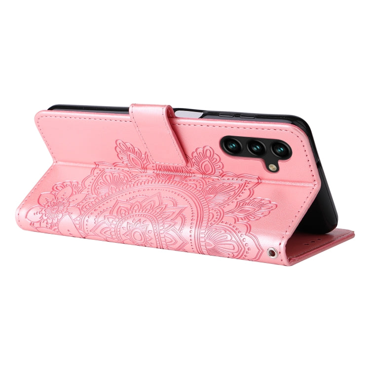 For Samsung Galaxy A13 5G 7-petal Flowers Embossing Horizontal Flip Leather Phone Case with Holder & Card Slots