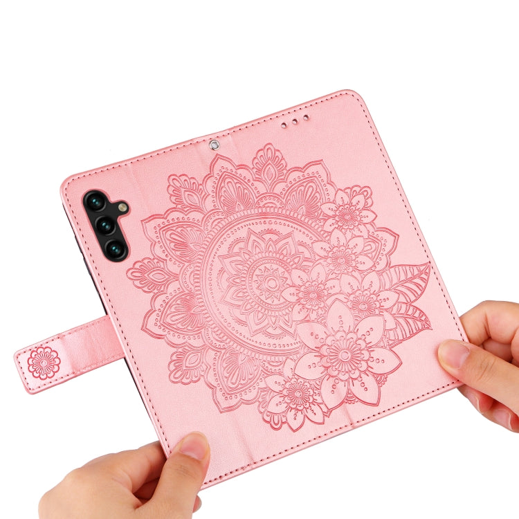 For Samsung Galaxy A13 5G 7-petal Flowers Embossing Horizontal Flip Leather Phone Case with Holder & Card Slots