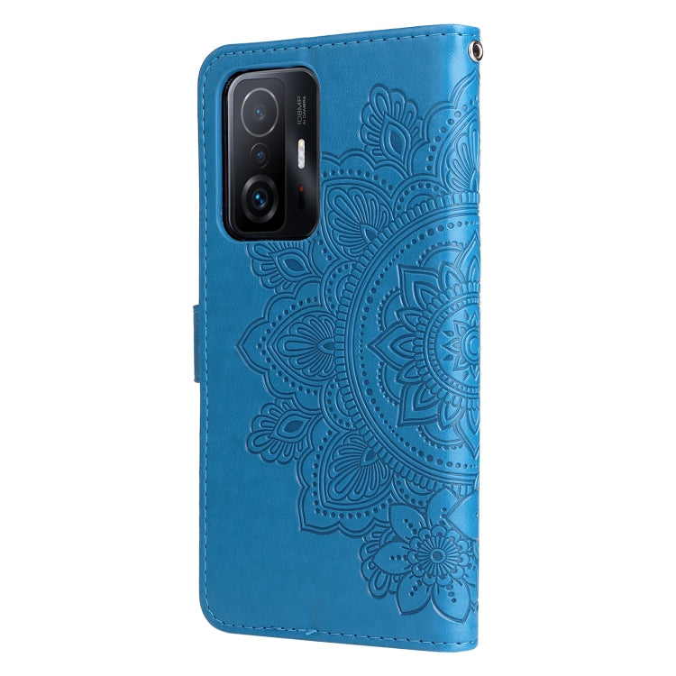 For Xiaomi 11T / 11T Pro 7-petal Flowers Embossing Horizontal Flip Leather Phone Case with Holder & Card Slots