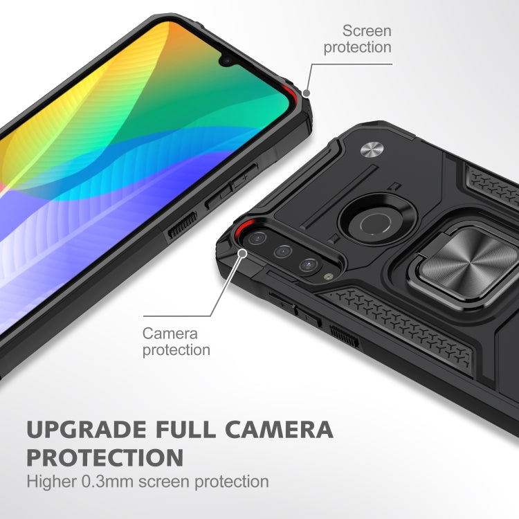 For Huawei Y6P Magnetic Armor Shockproof Phone Case with Metal Ring Holder