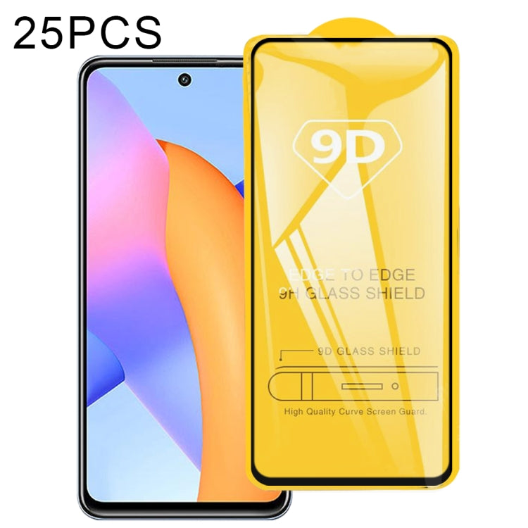 For Honor 10X Lite 25 PCS 9D Full Glue Full Screen Tempered Glass Film