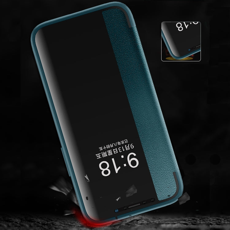 For iPhone 13 Magnetic Side Window View Shockproof Horizontal Flip Leather Case
