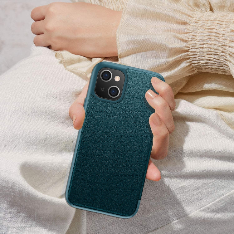 For iPhone 13 Magnetic Side Window View Shockproof Horizontal Flip Leather Case