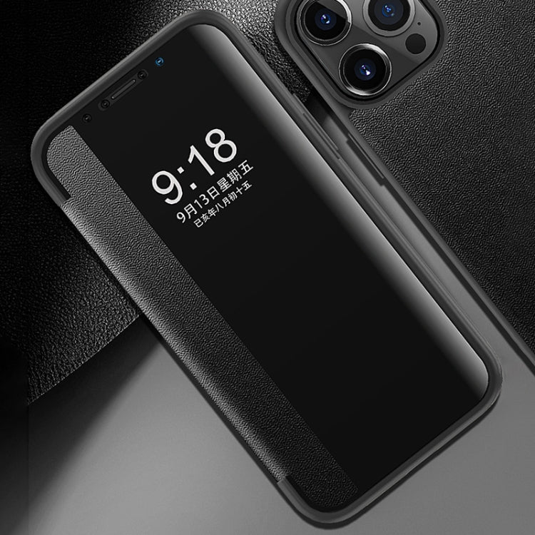 For iPhone 13 Pro Magnetic Side Window View Shockproof Horizontal Flip Leather Case