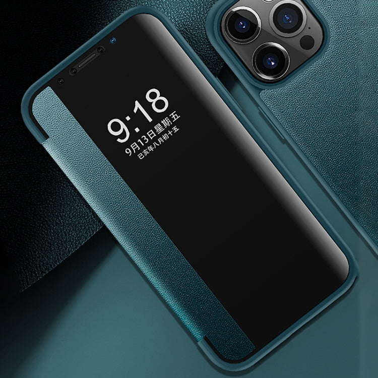 For iPhone 13 Pro Magnetic Side Window View Shockproof Horizontal Flip Leather Case