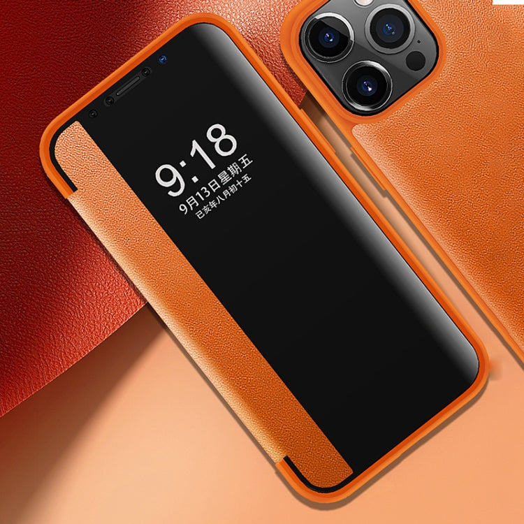 For iPhone 13 Pro Magnetic Side Window View Shockproof Horizontal Flip Leather Case