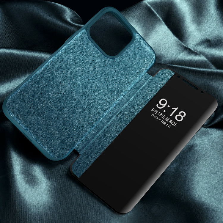 For iPhone 13 Pro Max Magnetic Side Window View Shockproof Horizontal Flip Leather Case