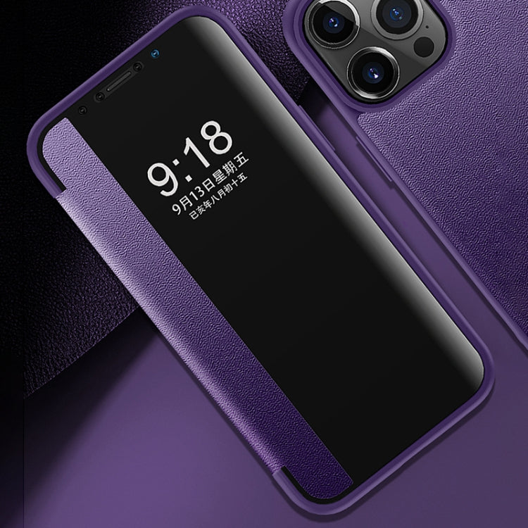 For iPhone 13 Pro Max Magnetic Side Window View Shockproof Horizontal Flip Leather Case