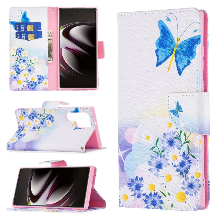 For Samsung Galaxy S22 Ultra 5G Colored Drawing Pattern Horizontal Flip Phone Leather Case with Holder & Card Slots & Wallet