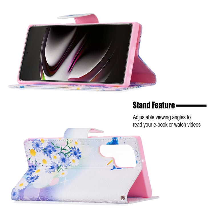 For Samsung Galaxy S22 Ultra 5G Colored Drawing Pattern Horizontal Flip Phone Leather Case with Holder & Card Slots & Wallet