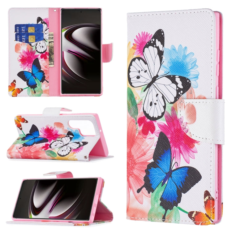 For Samsung Galaxy S22 Ultra 5G Colored Drawing Pattern Horizontal Flip Phone Leather Case with Holder & Card Slots & Wallet