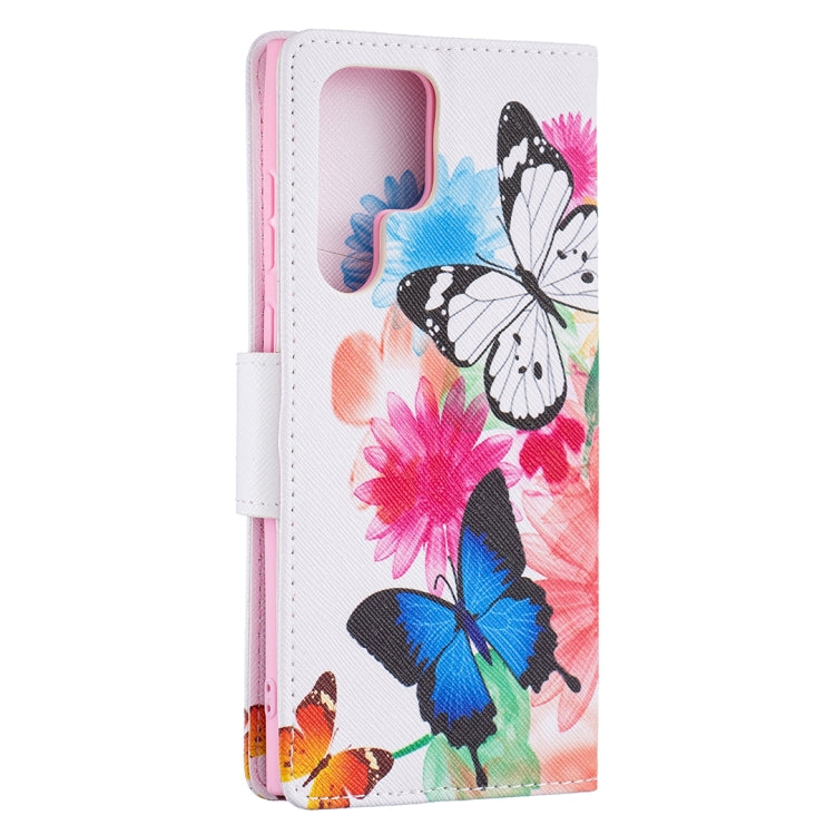 For Samsung Galaxy S22 Ultra 5G Colored Drawing Pattern Horizontal Flip Phone Leather Case with Holder & Card Slots & Wallet