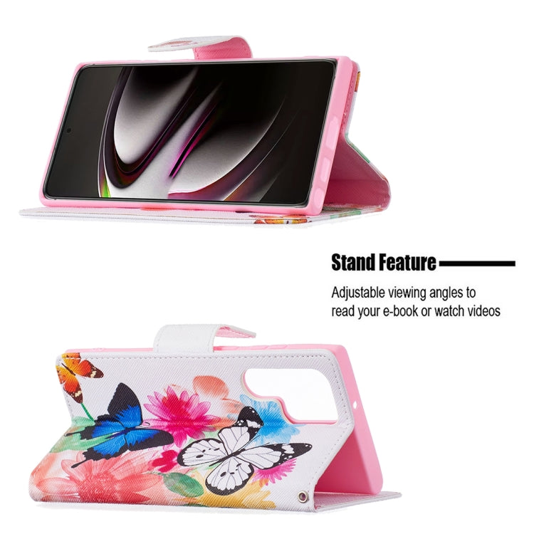 For Samsung Galaxy S22 Ultra 5G Colored Drawing Pattern Horizontal Flip Phone Leather Case with Holder & Card Slots & Wallet