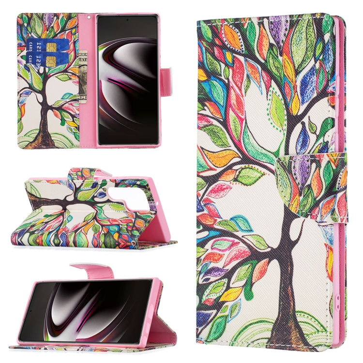 For Samsung Galaxy S22 Ultra 5G Colored Drawing Pattern Horizontal Flip Phone Leather Case with Holder & Card Slots & Wallet