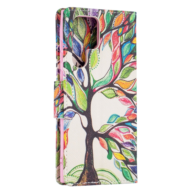 For Samsung Galaxy S22 Ultra 5G Colored Drawing Pattern Horizontal Flip Phone Leather Case with Holder & Card Slots & Wallet